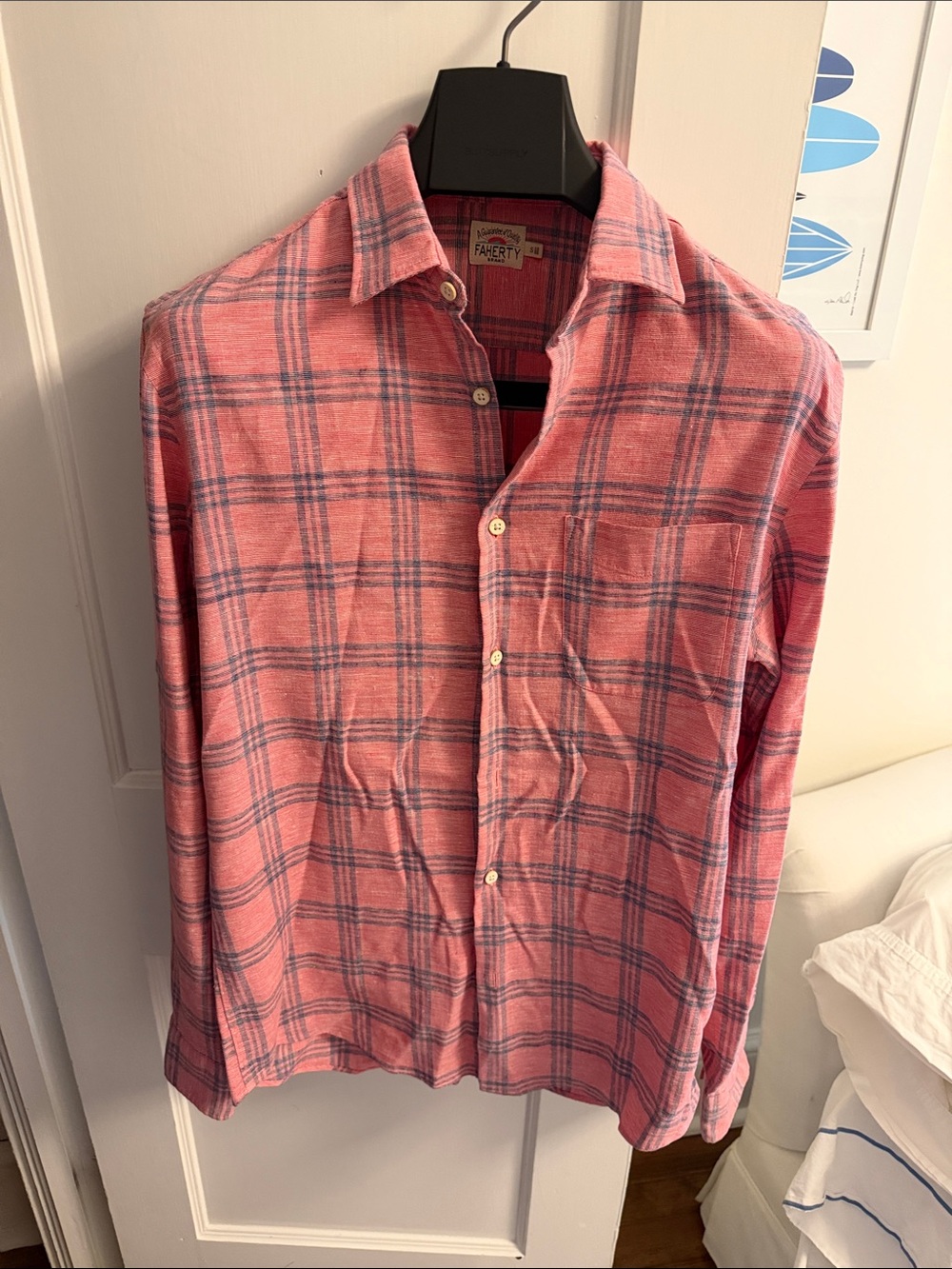Faherty Coral Pink Plaid Button-Down Shirt